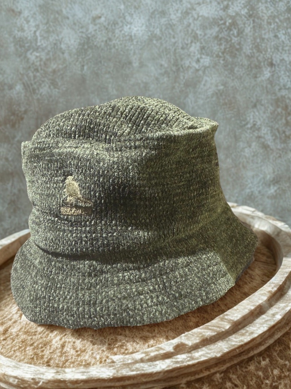 Kangol Olive Green Textured Bucket Hat with Brim